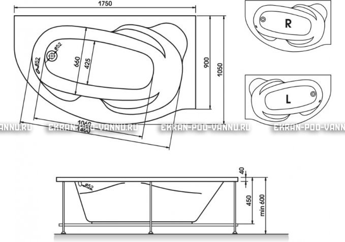 Акриловая ванна Relisan Liliya 175x90 – купить по цене 24570 руб. в интернет-магазине в городе Новосибирск картинка 3