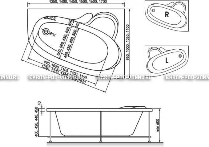 Акриловая ванна Relisan Ariadna 170x110 – купить по цене 27800 руб. в интернет-магазине в городе Новосибирск картинка 3