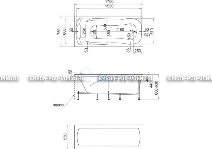 Акриловая ванна 1MarKa Calypso 170x75 – купить по цене 13950 руб. в интернет-магазине в городе Новосибирск картинка 7