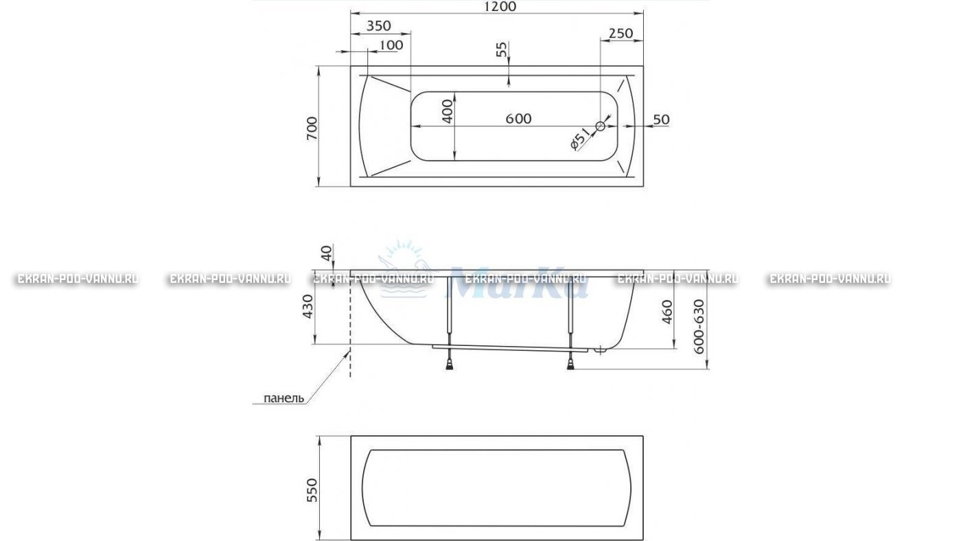 Акриловая ванна 1MarKa Modern 120x70 – купить по цене 7600 руб. в интернет-магазине в городе Новосибирск картинка 13