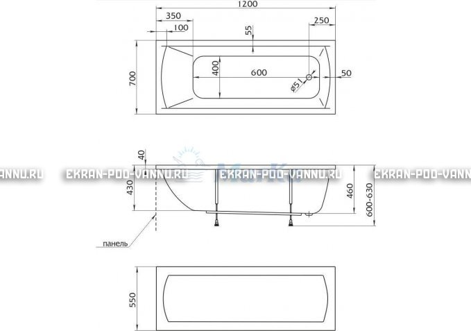 Акриловая ванна 1MarKa Modern 120x70 – купить по цене 7600 руб. в интернет-магазине в городе Новосибирск картинка 4