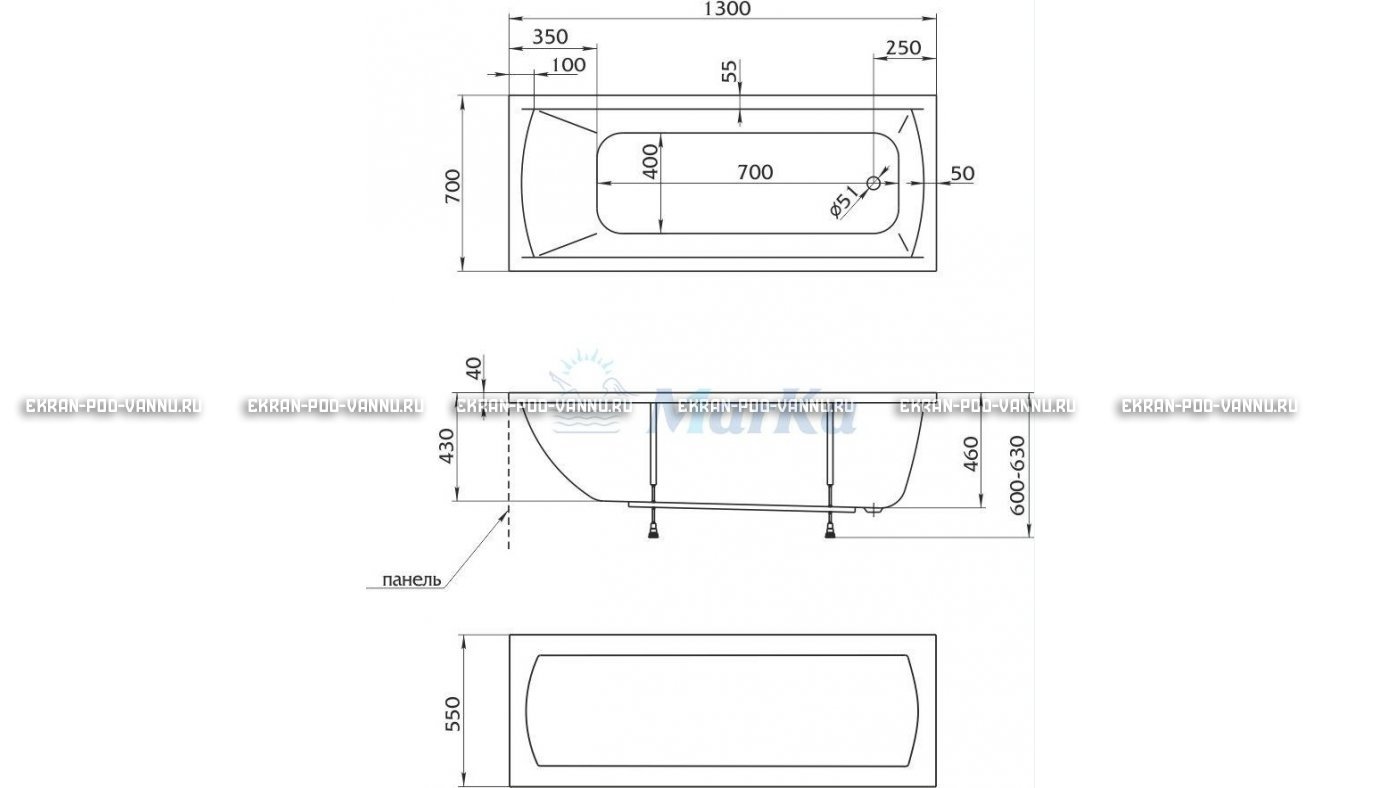 Акриловая ванна 1MarKa Modern 130x70 – купить по цене 8620 руб. в интернет-магазине в городе Новосибирск картинка 16