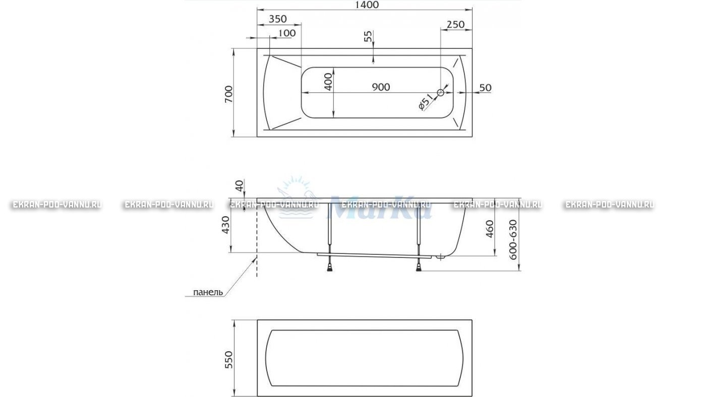Акриловая ванна 1MarKa Modern 140x70 – купить по цене 8910 руб. в интернет-магазине в городе Новосибирск картинка 16