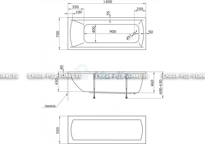 Акриловая ванна 1MarKa Modern 140x70 – купить по цене 8910 руб. в интернет-магазине в городе Новосибирск картинка 5