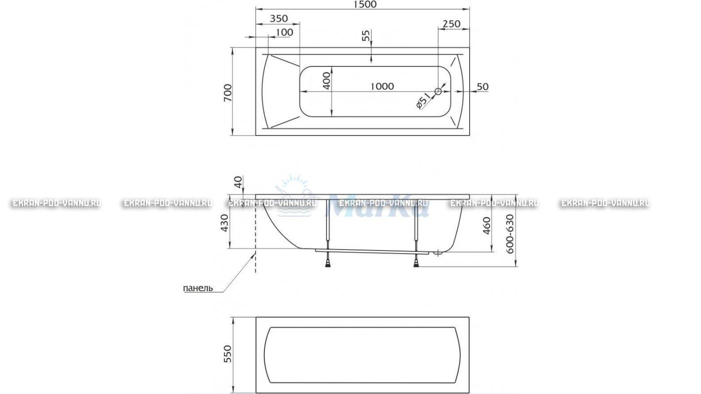 Акриловая ванна 1MarKa Modern 150x70 – купить по цене 9210 руб. в интернет-магазине в городе Новосибирск картинка 13