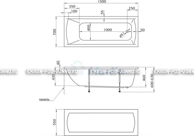 Акриловая ванна 1MarKa Modern 150x70 – купить по цене 9210 руб. в интернет-магазине в городе Новосибирск картинка 4