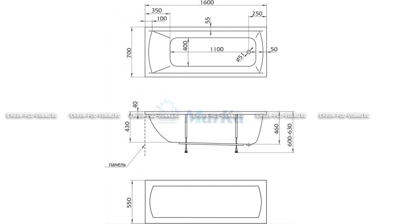Акриловая ванна 1MarKa Modern 160x70 – купить по цене 9410 руб. в интернет-магазине в городе Новосибирск картинка 16