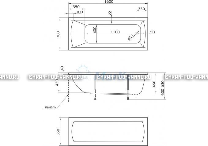 Акриловая ванна 1MarKa Modern 160x70 – купить по цене 9410 руб. в интернет-магазине в городе Новосибирск картинка 5