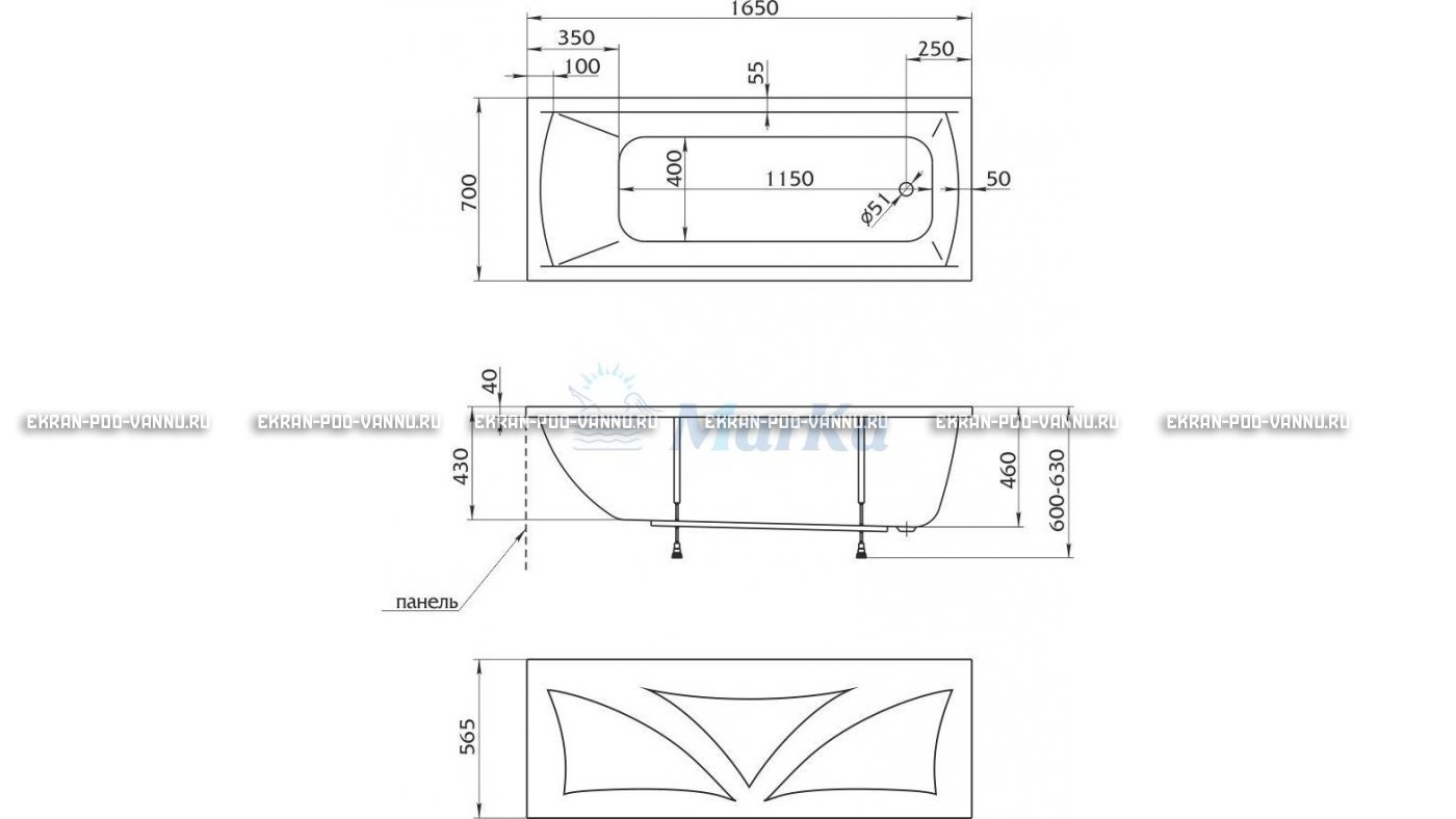Акриловая ванна 1MarKa Modern 165x70 – купить по цене 9810 руб. в интернет-магазине в городе Новосибирск картинка 16