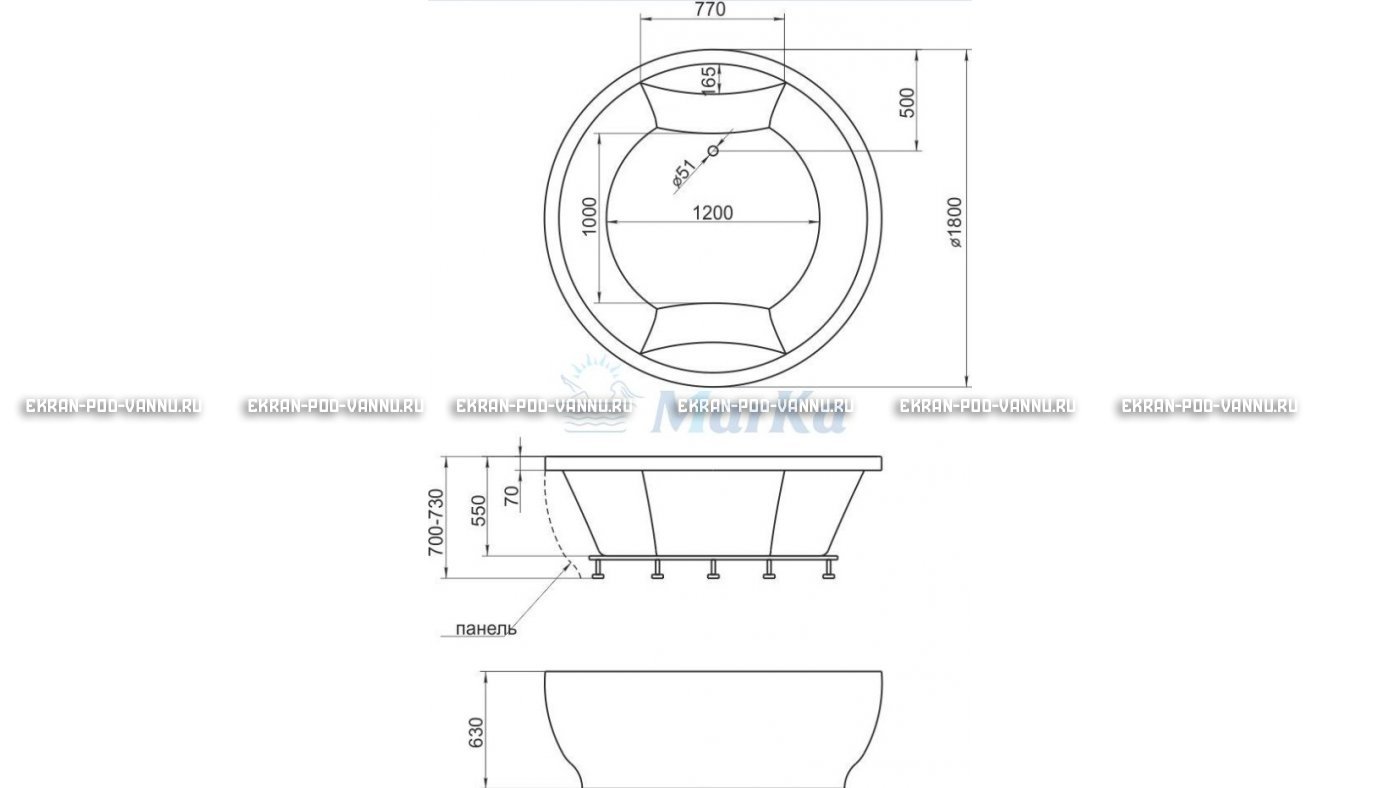 Акриловая ванна 1MarKa Omega 180x180  – купить по цене 42450 руб. в интернет-магазине в городе Новосибирск картинка 13