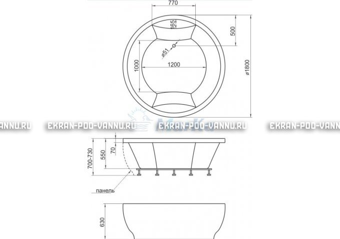 Акриловая ванна 1MarKa Omega 180x180  – купить по цене 42450 руб. в интернет-магазине в городе Новосибирск картинка 4