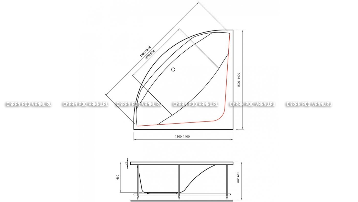 Акриловая ванна Vayer Boomerang 150x150 – купить по цене 59550 руб. в интернет-магазине в городе Новосибирск картинка 15