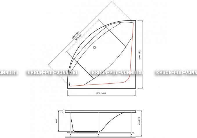 Акриловая ванна Vayer Boomerang 150x150 – купить по цене 59550 руб. в интернет-магазине в городе Новосибирск картинка 4