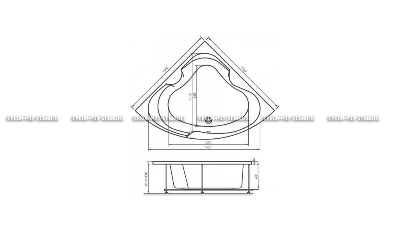 Акриловая ванна Vayer Kaliope 150x150 – купить по цене 42550 руб. в интернет-магазине в городе Новосибирск картинка 16