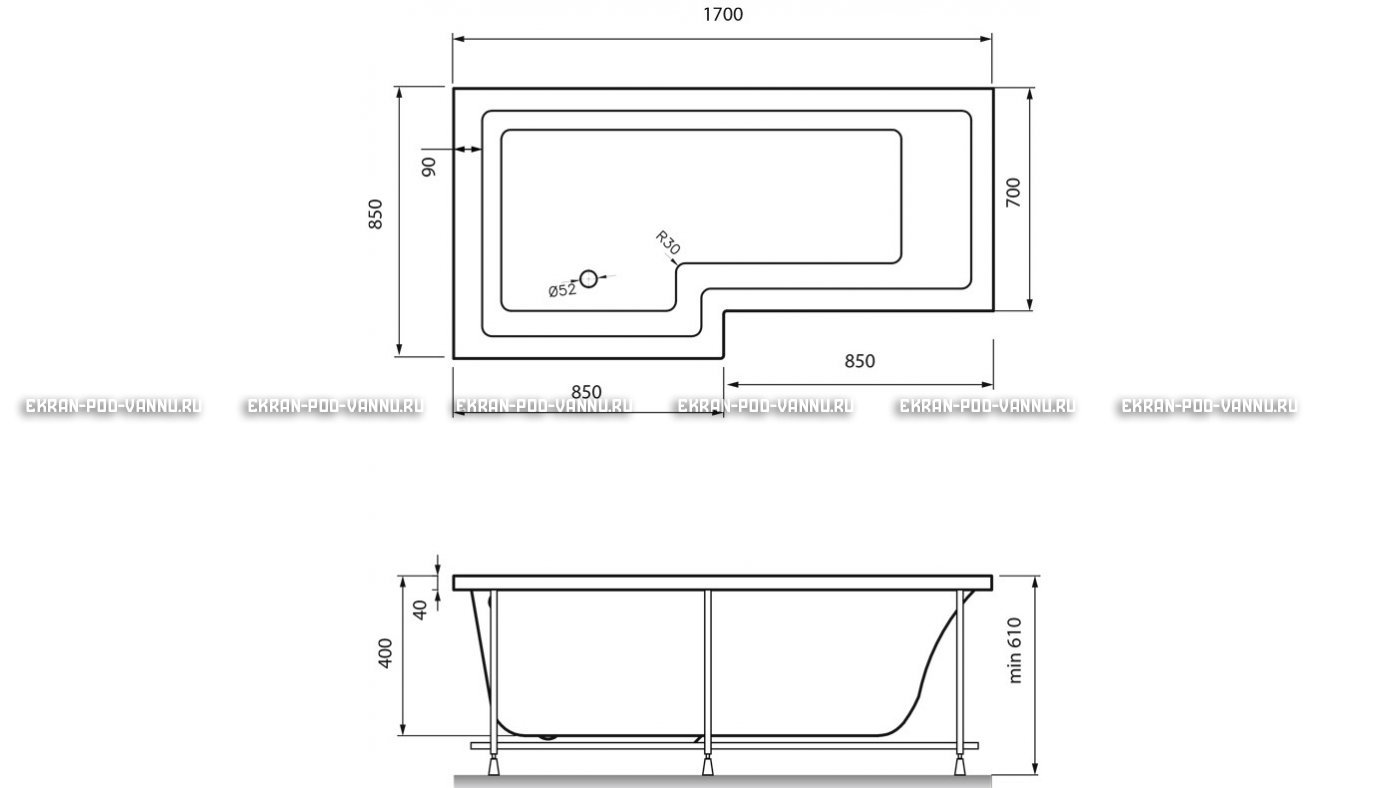 Акриловая ванна Vayer Options 170х70/85 – купить по цене 24110 руб. в интернет-магазине в городе Новосибирск картинка 13