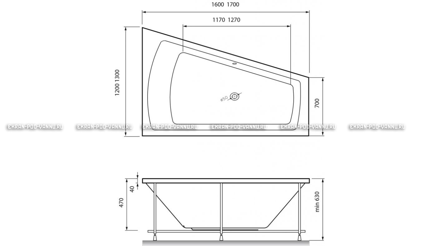 Акриловая ванна Vayer Trinitiy 170x130 – купить по цене 32590 руб. в интернет-магазине в городе Новосибирск картинка 13