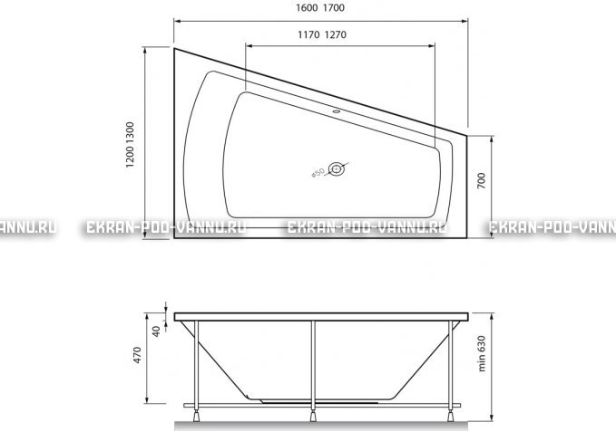 Акриловая ванна Vayer Trinitiy 170x130 – купить по цене 32590 руб. в интернет-магазине в городе Новосибирск картинка 4